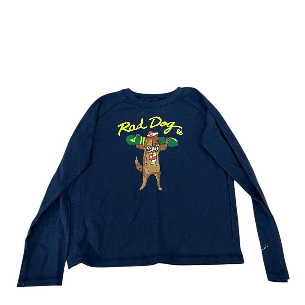 🔵GAP: Boy size 10, navy blue w/“Rad Dog” theme long sleeve shirt, preowned🔵